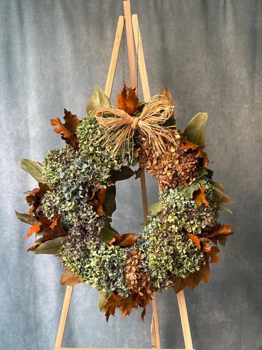 CORONA OTOÑAL HORTENSIAS SECAS