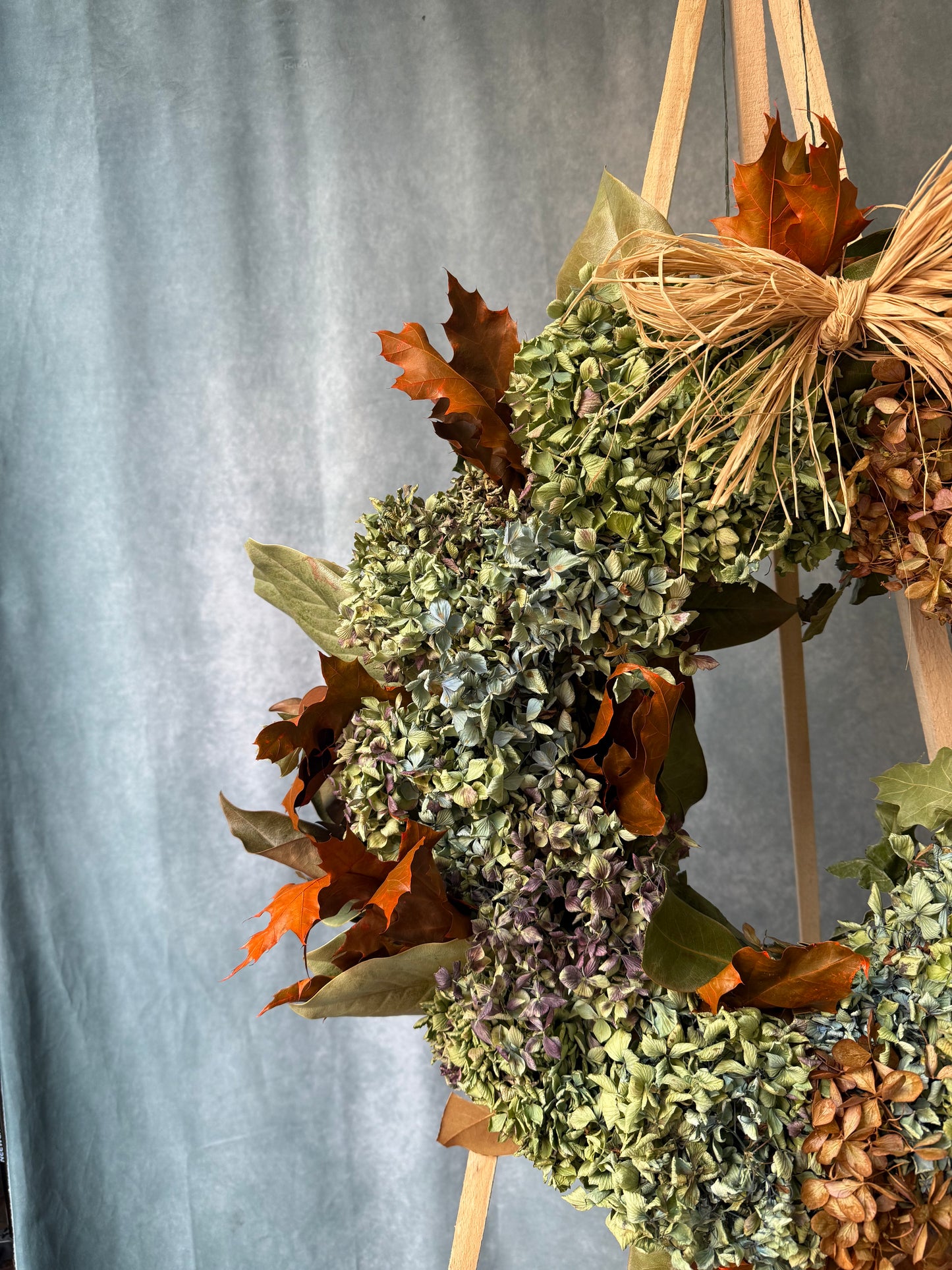 CORONA OTOÑAL HORTENSIAS SECAS